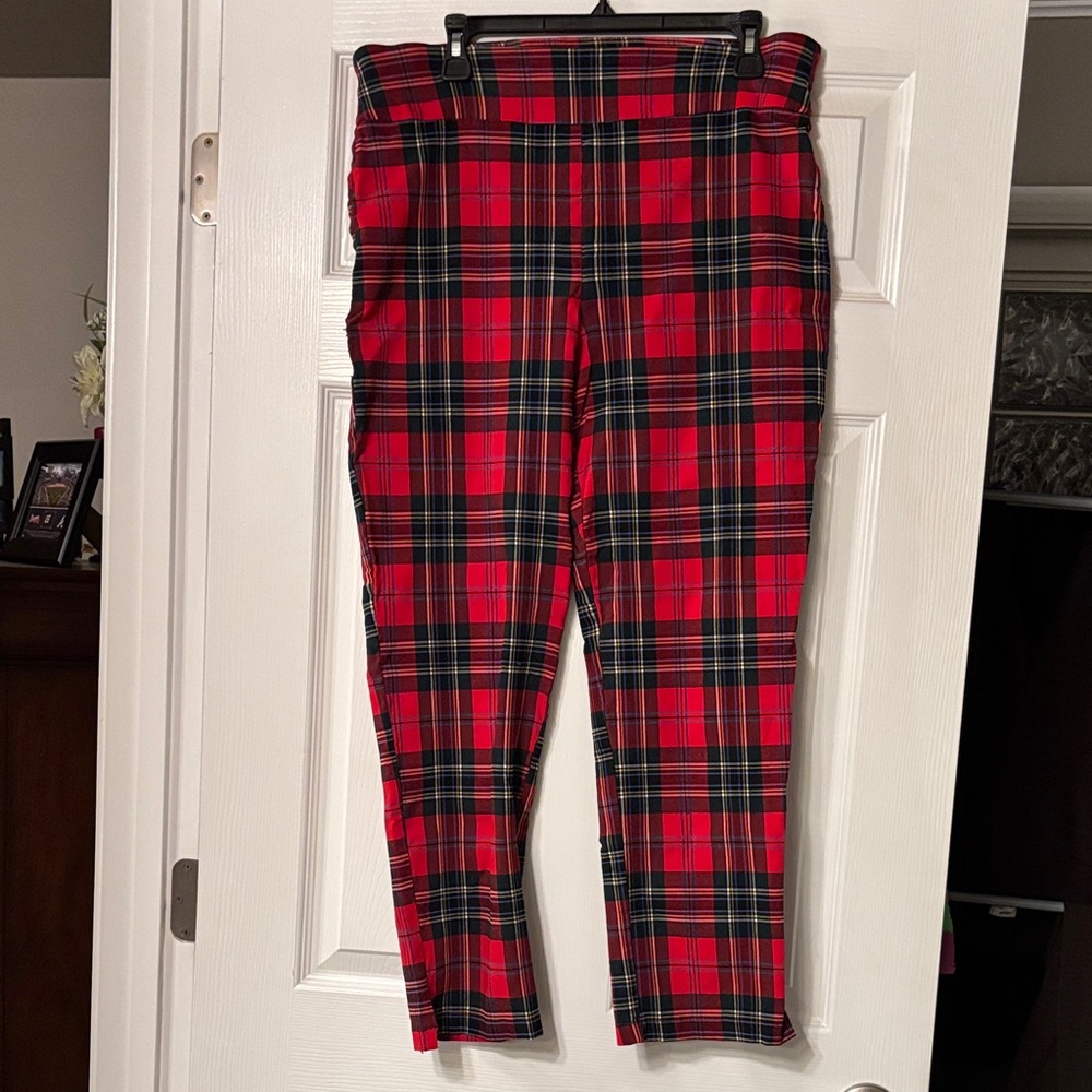 crown & ivy Red Plaid Slim Fit Chinos